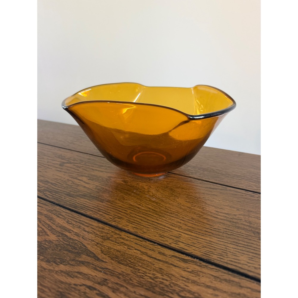 Amber Glass bowl MCM Tri-Corner Art Glass Centerpiece heavy thick